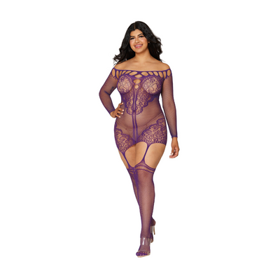 Strumpfband Kleid Diamant - Große Größen - Aubergine