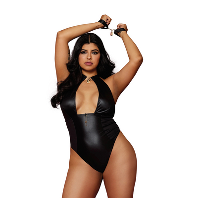 Fetisch Teddy und Riemen Diamond - Plus Size - Schwarz
