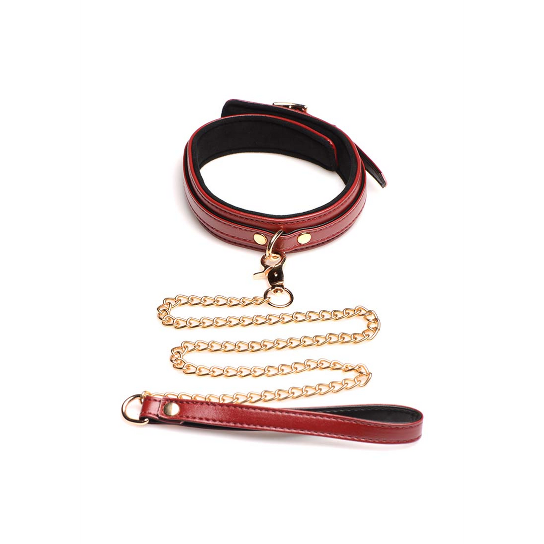 6-teilige burgunderfarbene Bondage Set mit Handschellen, Halsband und Gürtel