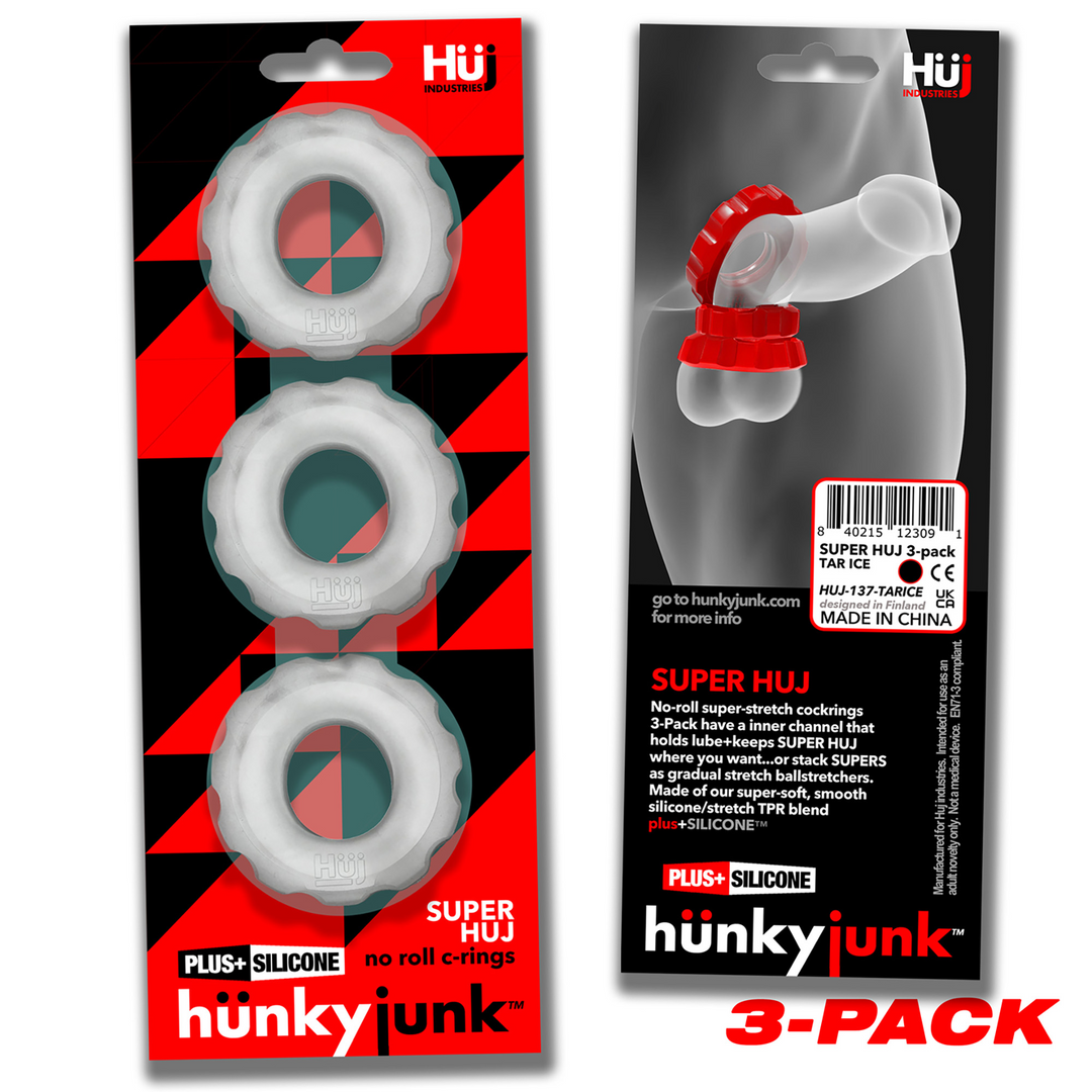 Super Huj - 3er-Pack dehnbarer Cockringe - Klar Eis