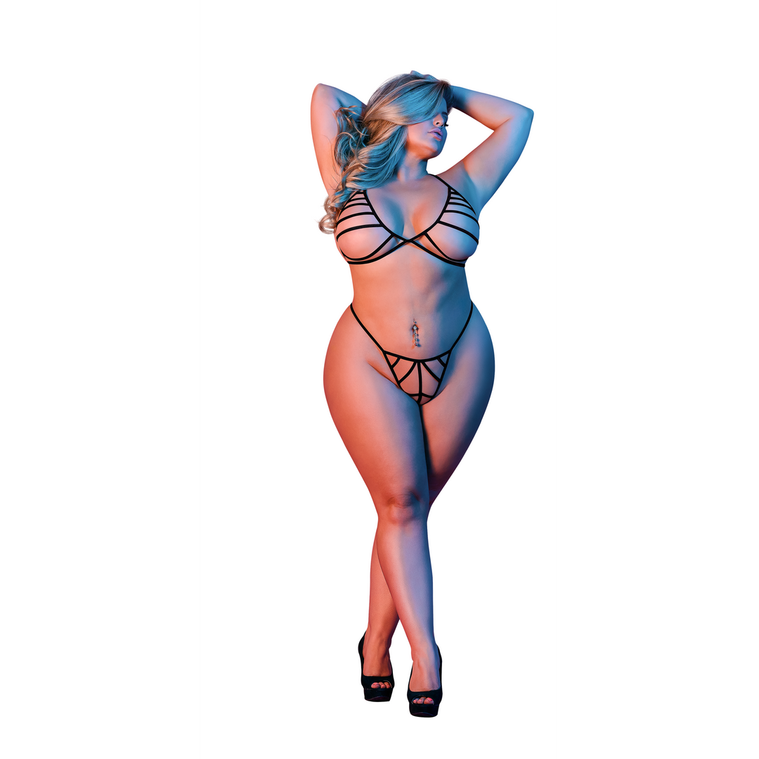 BH und G-String Set mit Trägern - 2X - Schwarz
