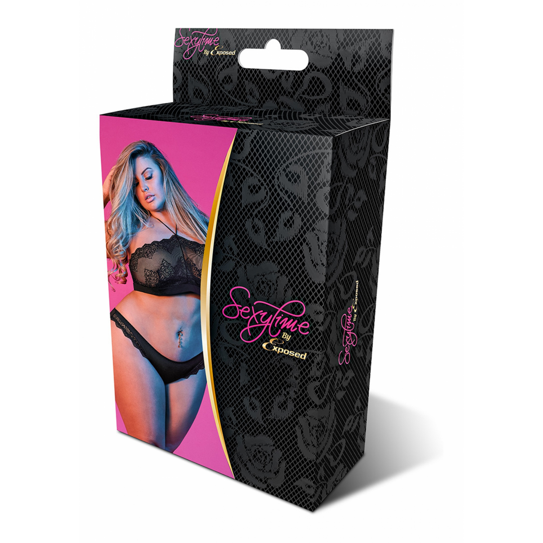 Halter Bandeaux und Panty Set - 2X - Schwarz