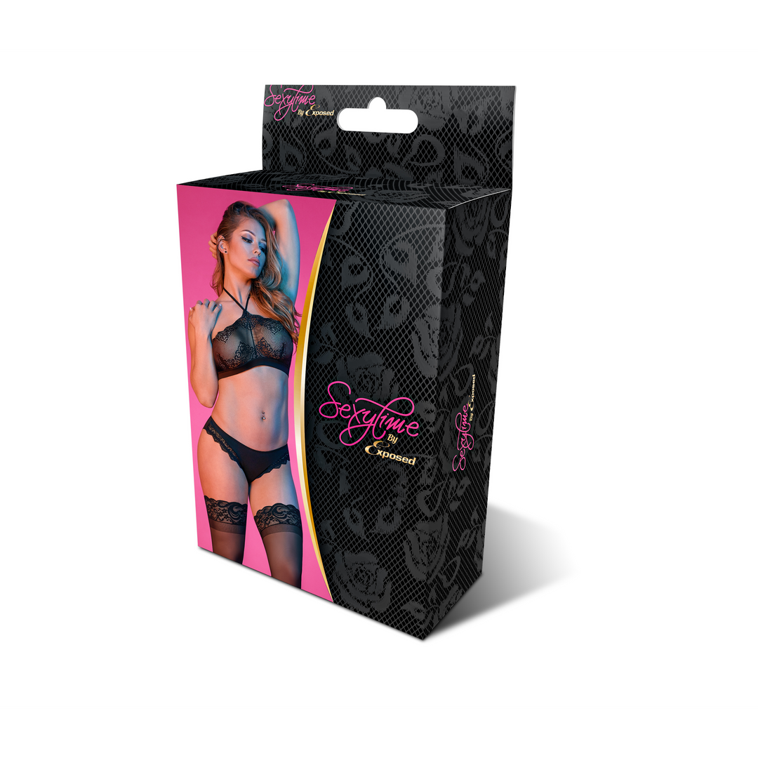 Halter Bandeaux und Panty Set - L/XL - Schwarz