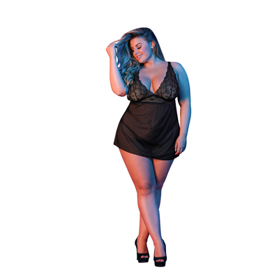 Babydoll mit offenem Rücken und G-String Set - 2X - Schwarz