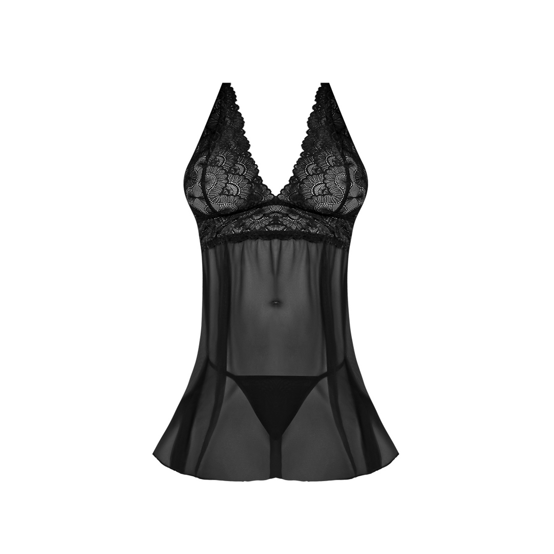 Babydoll mit offenem Rücken und G-String Set - S/M - Schwarz