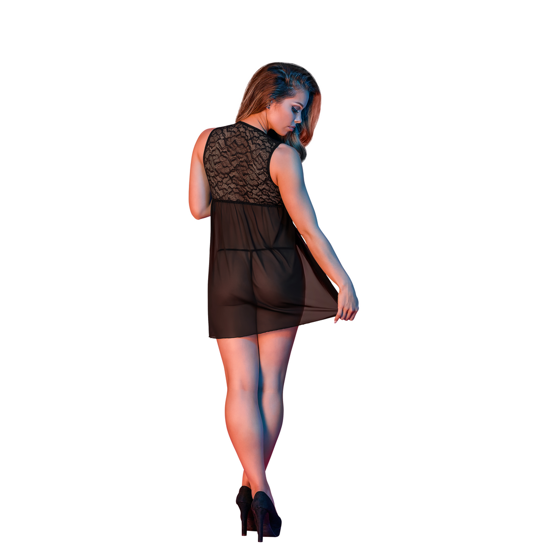 Babydoll mit Offenem Rücken und G-String Set - S/M - Schwarz