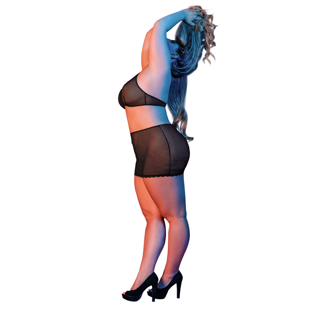 Polka Dot Mesh Halter und Rock Set - 2X - Schwarz