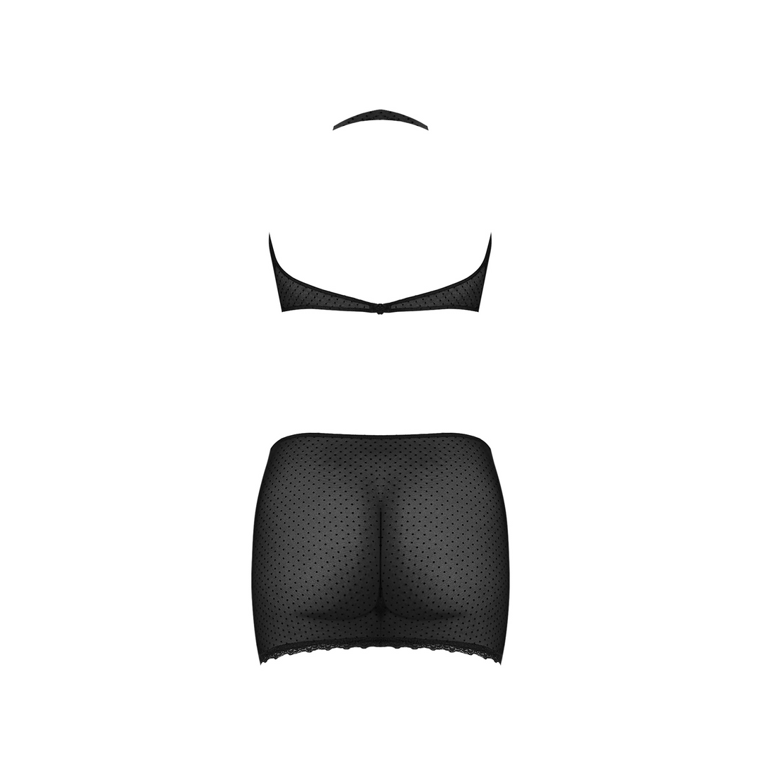 Polka Dot Mesh Halter und Rock Set - S/M - Schwarz