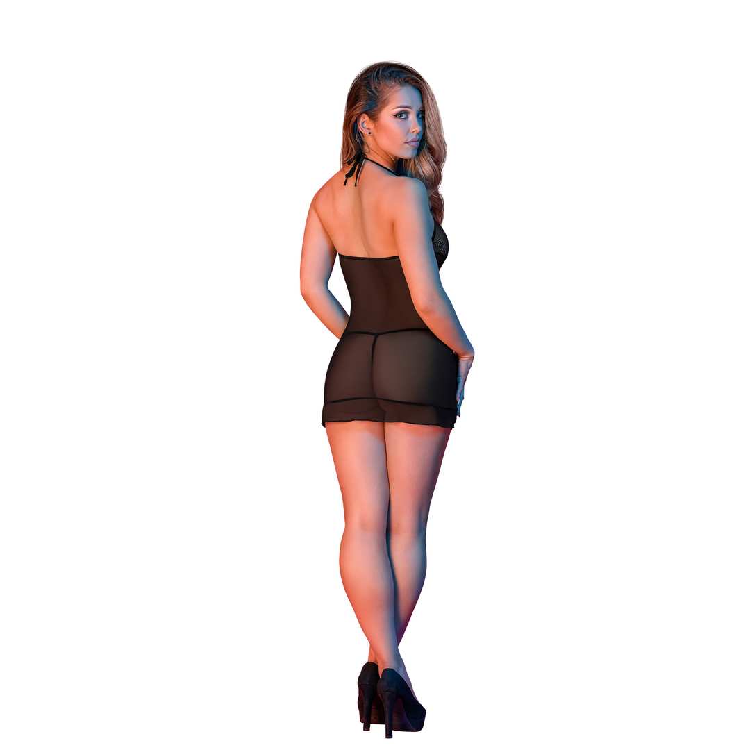 Nachthemd und G-String Set - S/M - Schwarz