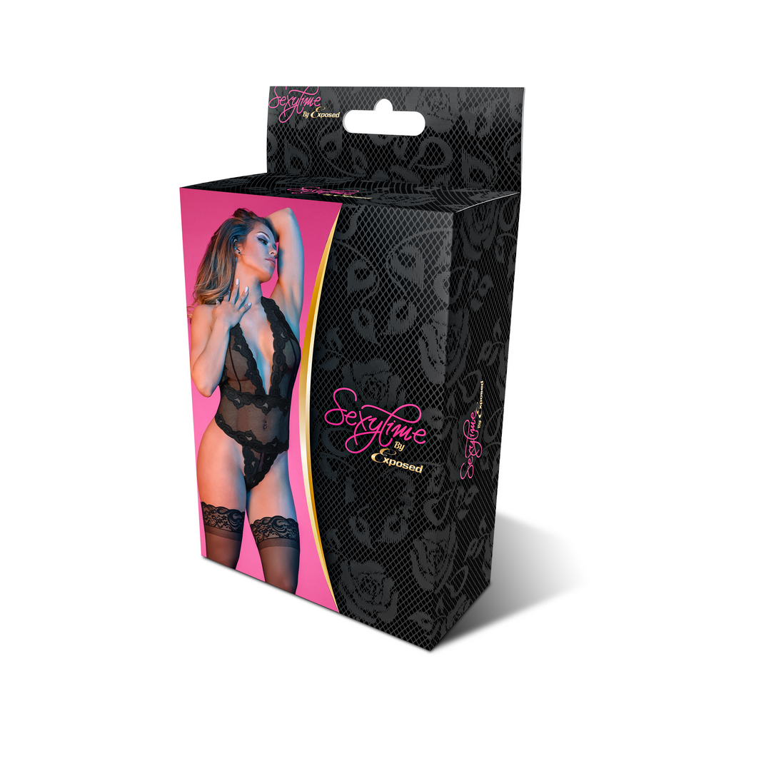 Deep Look Halter Teddy - S/M - Schwarz