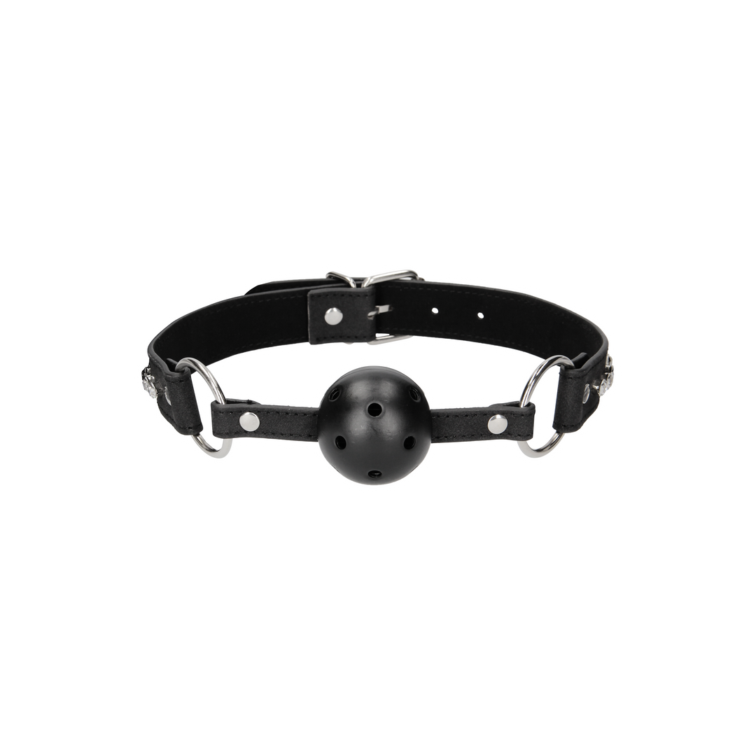 Atmungsaktiver Ballknebel mit diamantbesetzten Riemen