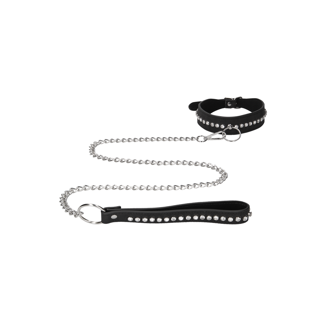 Diamantbesetztes Halsband mit Leine