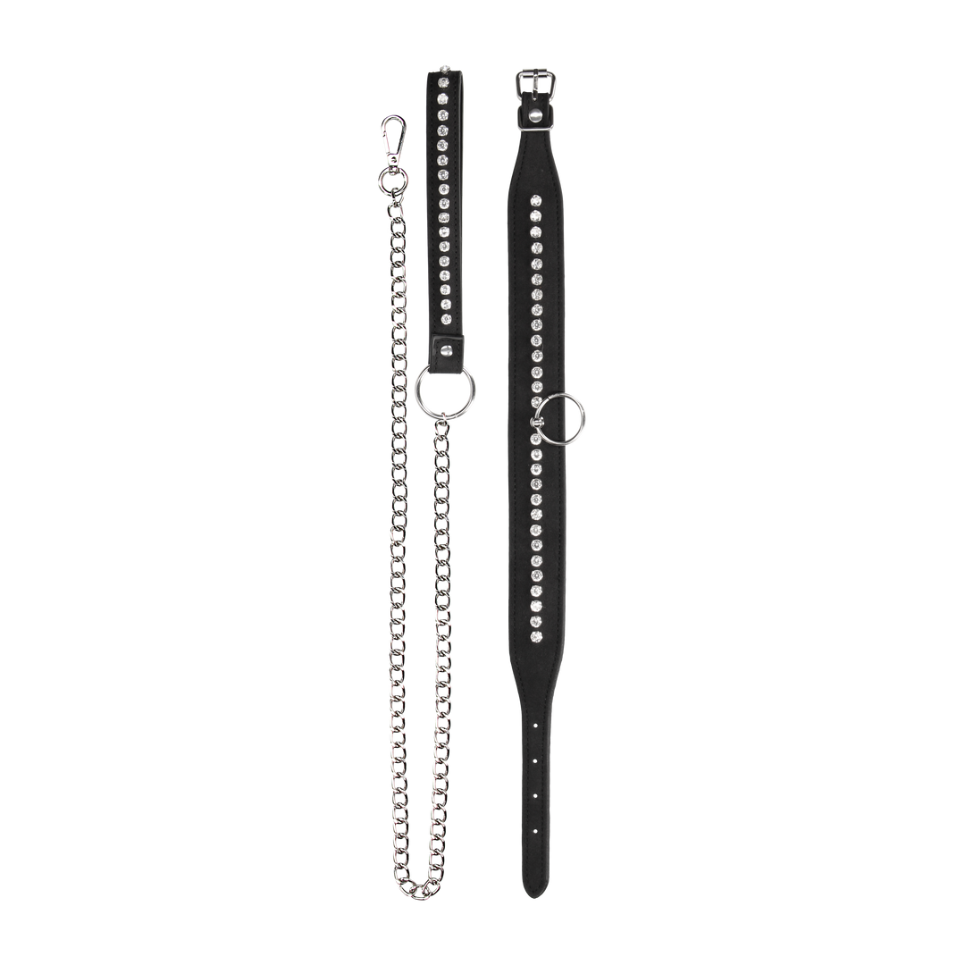 Diamantbesetztes Halsband mit Leine