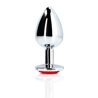 Runde Gem Butt Plug - Klein - Silber/Rubinrot