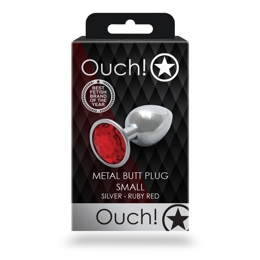 Runde Gem Butt Plug - Klein - Silber/Rubinrot