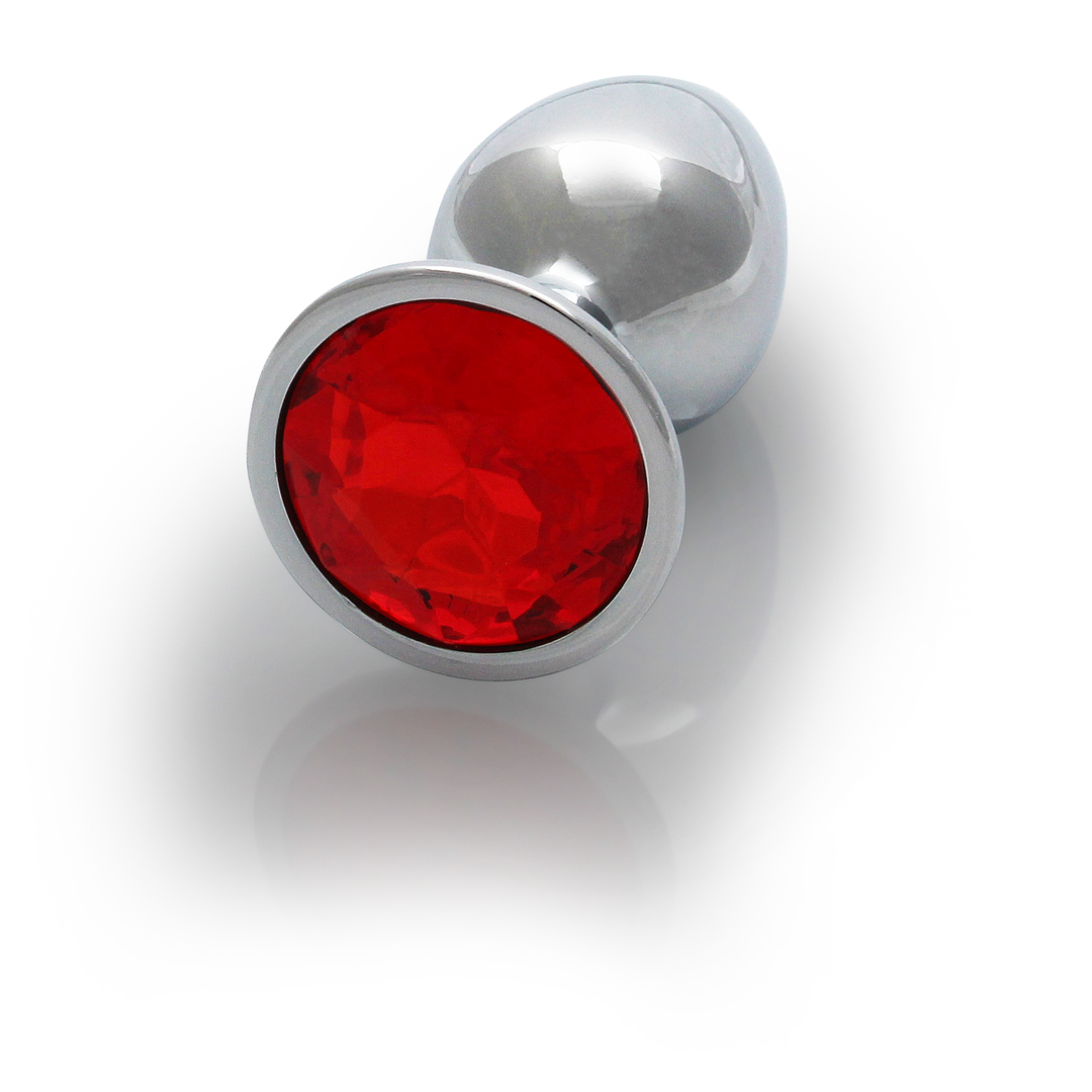 Runde Gem Butt Plug - Klein - Silber/Rubinrot