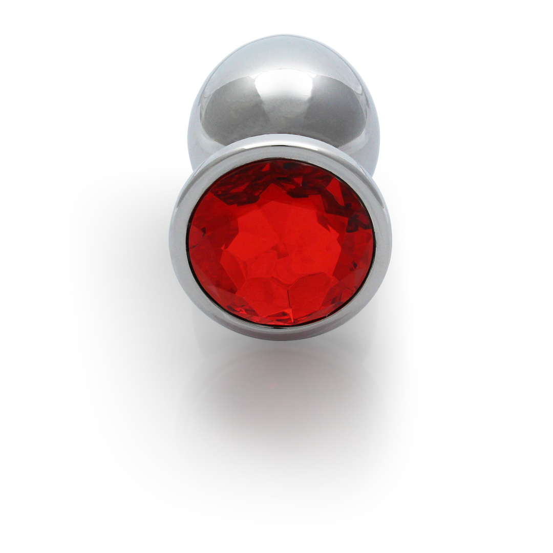Runder Edelstein Butt Plug - Mittel - Silber/Rubinrot