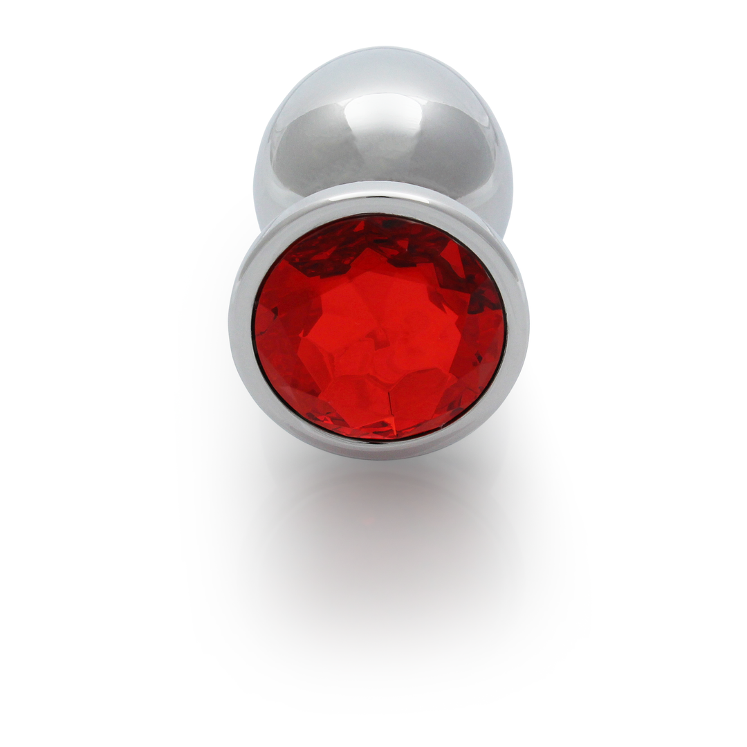 Runder Edelstein Butt Plug - Groß - Silber/Rubinrot