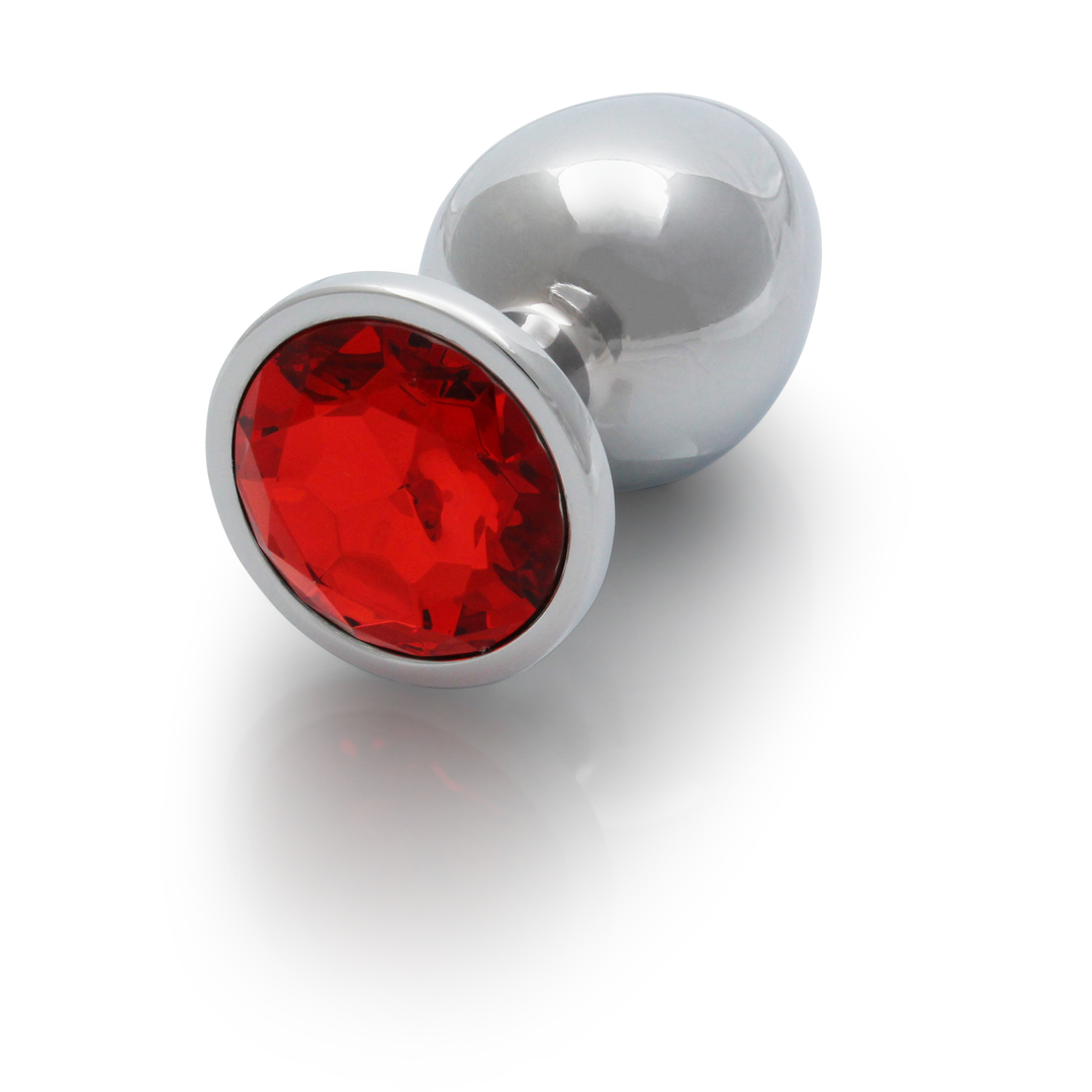 Runder Edelstein Butt Plug - Groß - Silber/Rubinrot