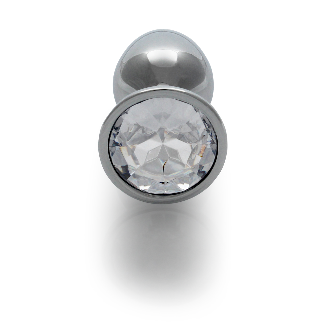 Runder Edelstein Butt Plug - Klein - Silber/Diamant