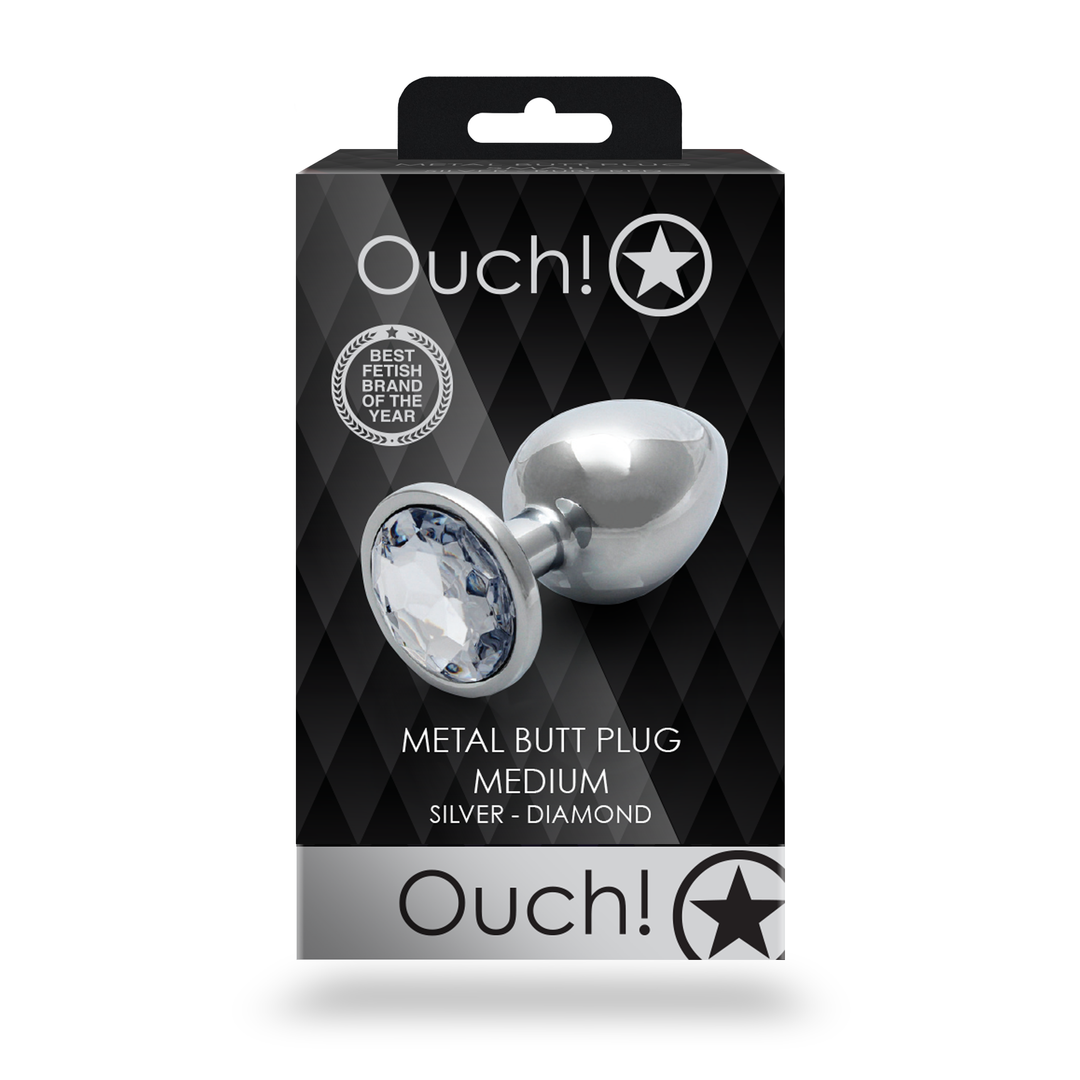 Runder Edelstein Butt Plug - Mittel - Silber/Diamant