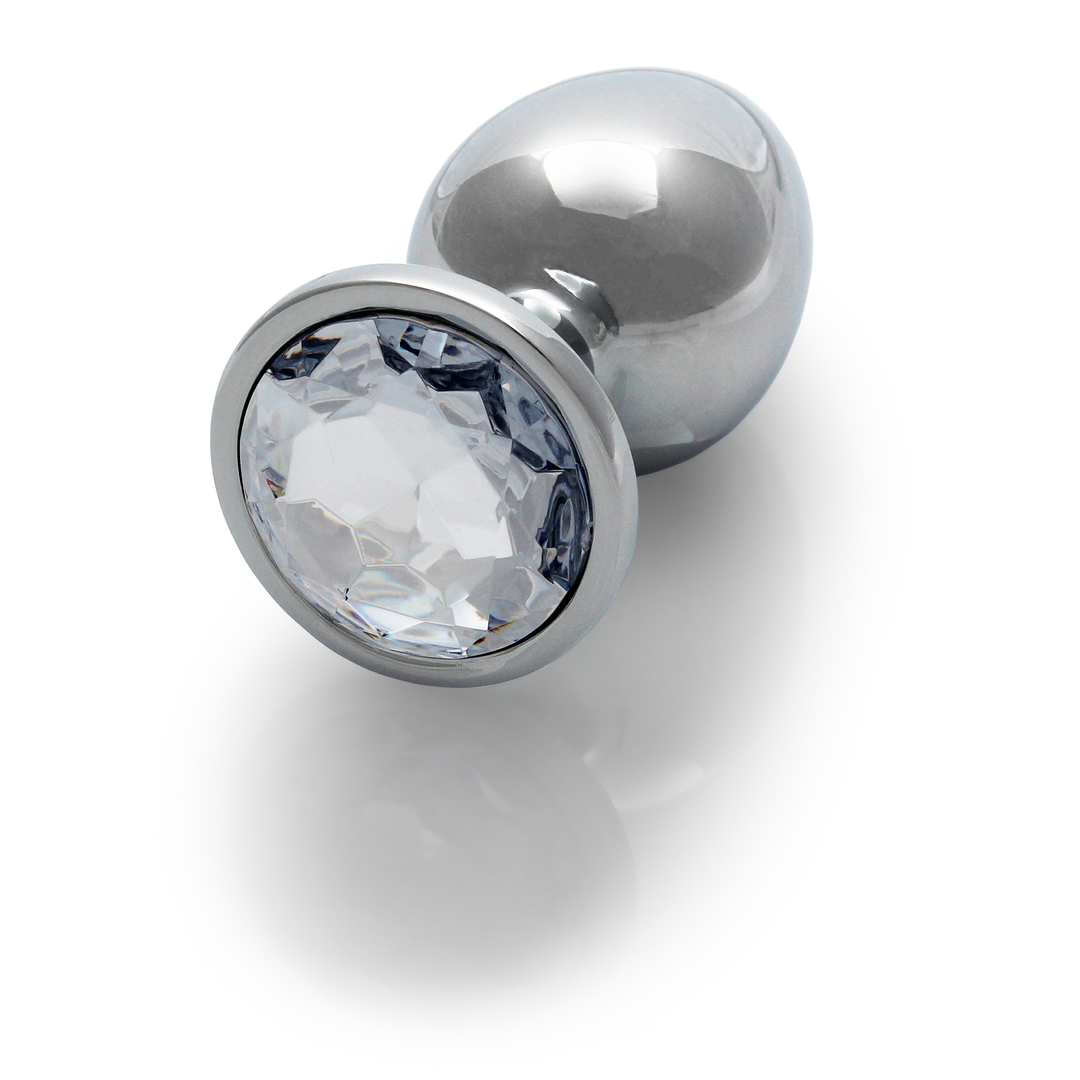 Runder Edelstein Butt Plug - Mittel - Silber/Diamant