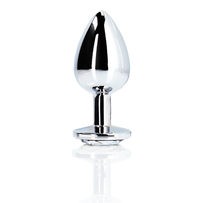 Runder Edelstein Butt Plug - Groß - Silber/Diamant