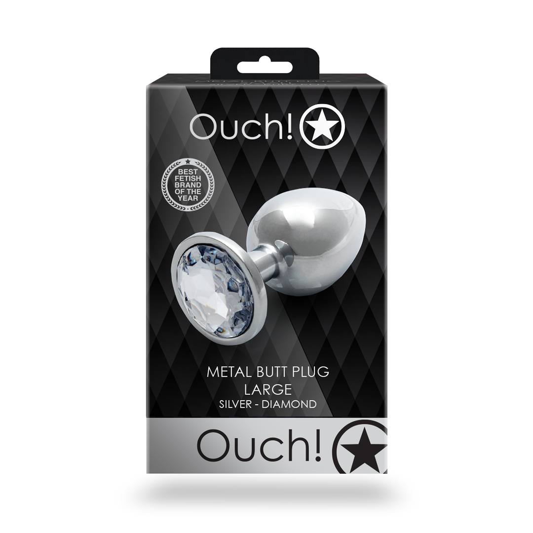 Runder Edelstein Butt Plug - Groß - Silber/Diamant