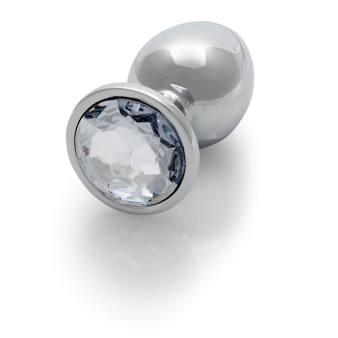 Runder Edelstein Butt Plug - Groß - Silber/Diamant