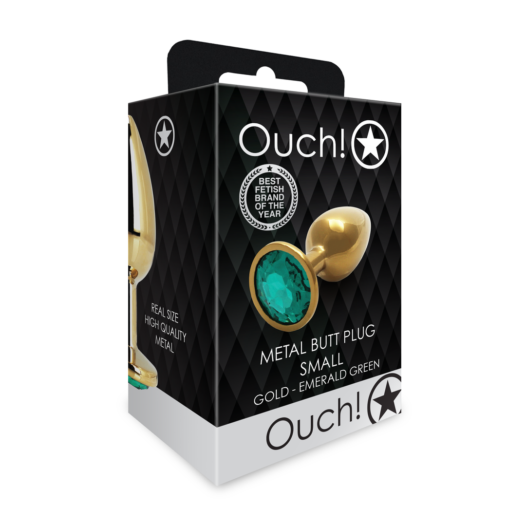 Runder Edelstein Butt Plug - Klein - Gold/Emerald Green