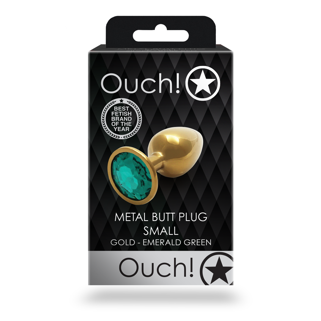 Runder Edelstein Butt Plug - Klein - Gold/Emerald Green