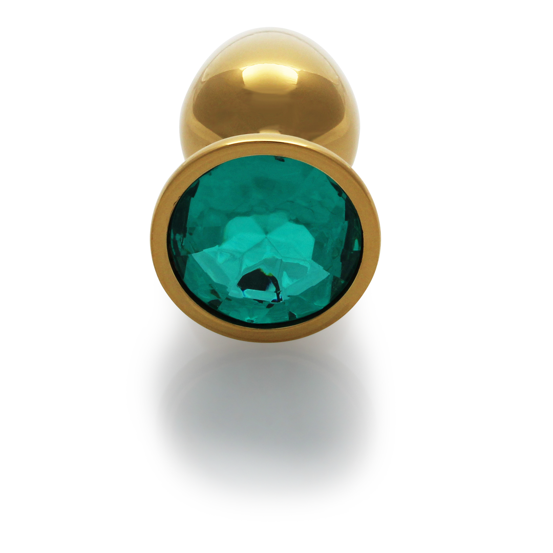 Runder Edelstein Butt Plug - Klein - Gold/Emerald Green