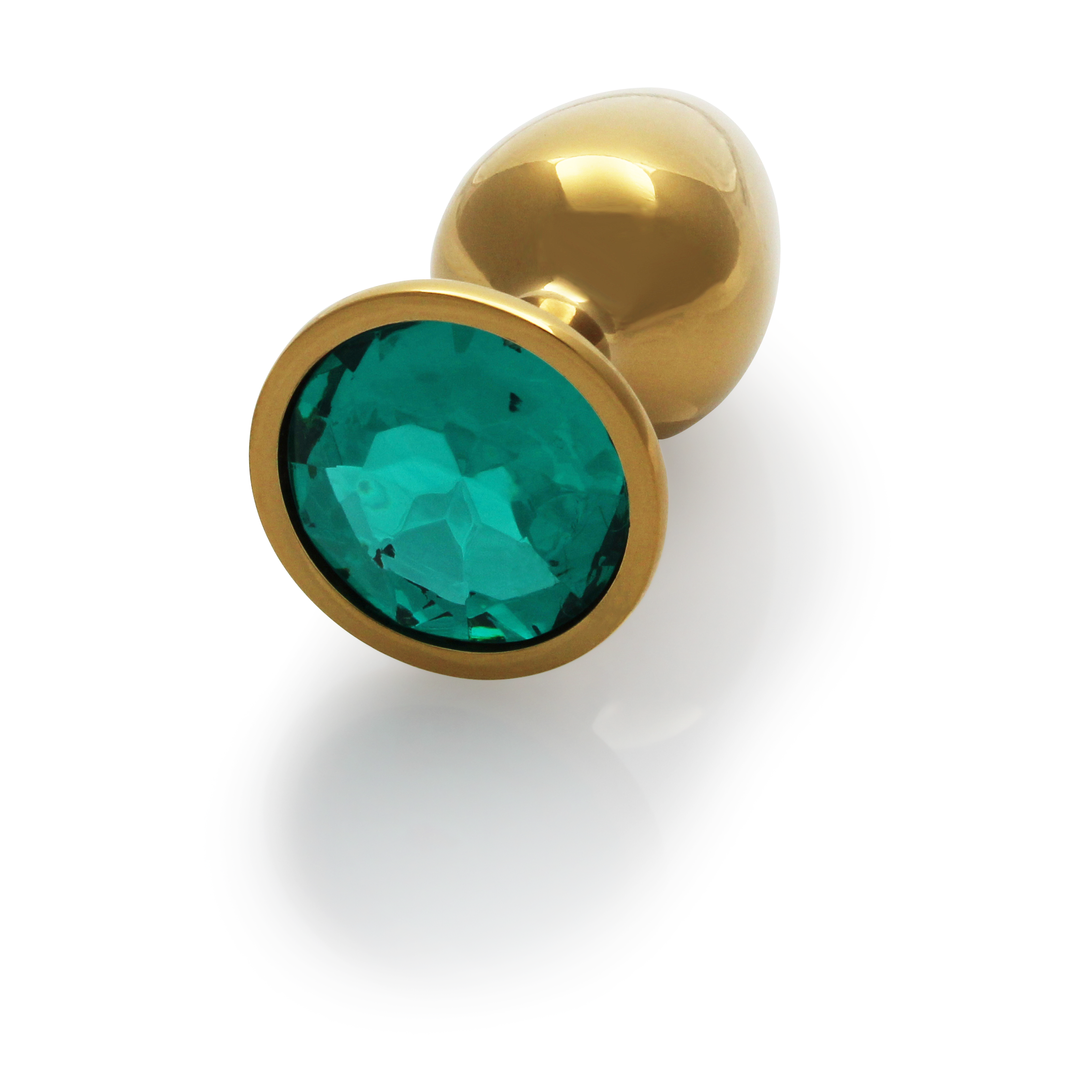 Runder Edelstein Butt Plug - Klein - Gold/Emerald Green