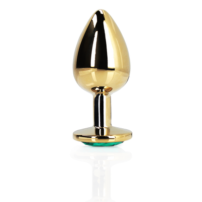 Runder Edelstein Butt Plug - Groß - Gold/Emerald Green