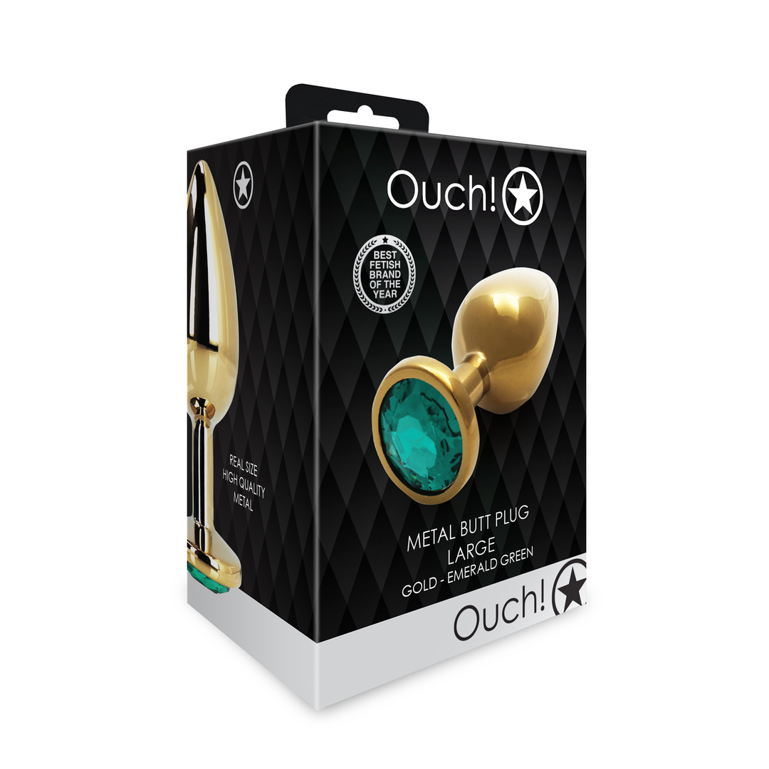 Runder Edelstein Butt Plug - Groß - Gold/Emerald Green