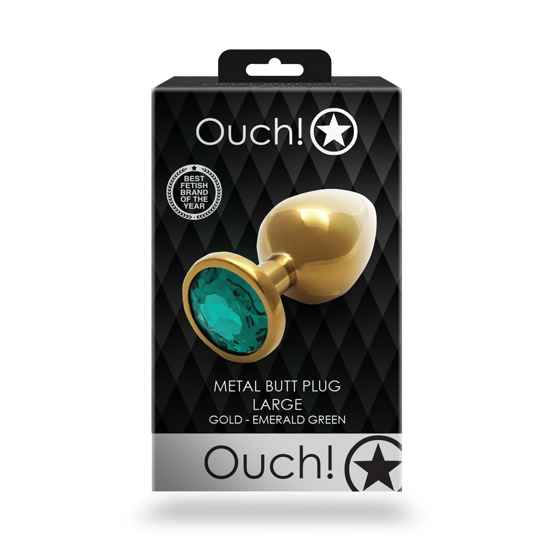 Runder Edelstein Butt Plug - Groß - Gold/Emerald Green
