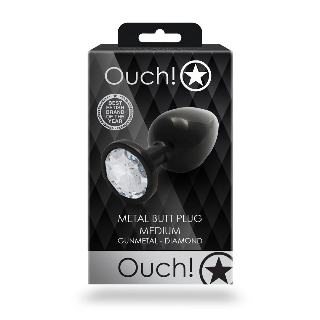 Runder Edelstein Butt Plug - Medium - Gunmetal/Diamond