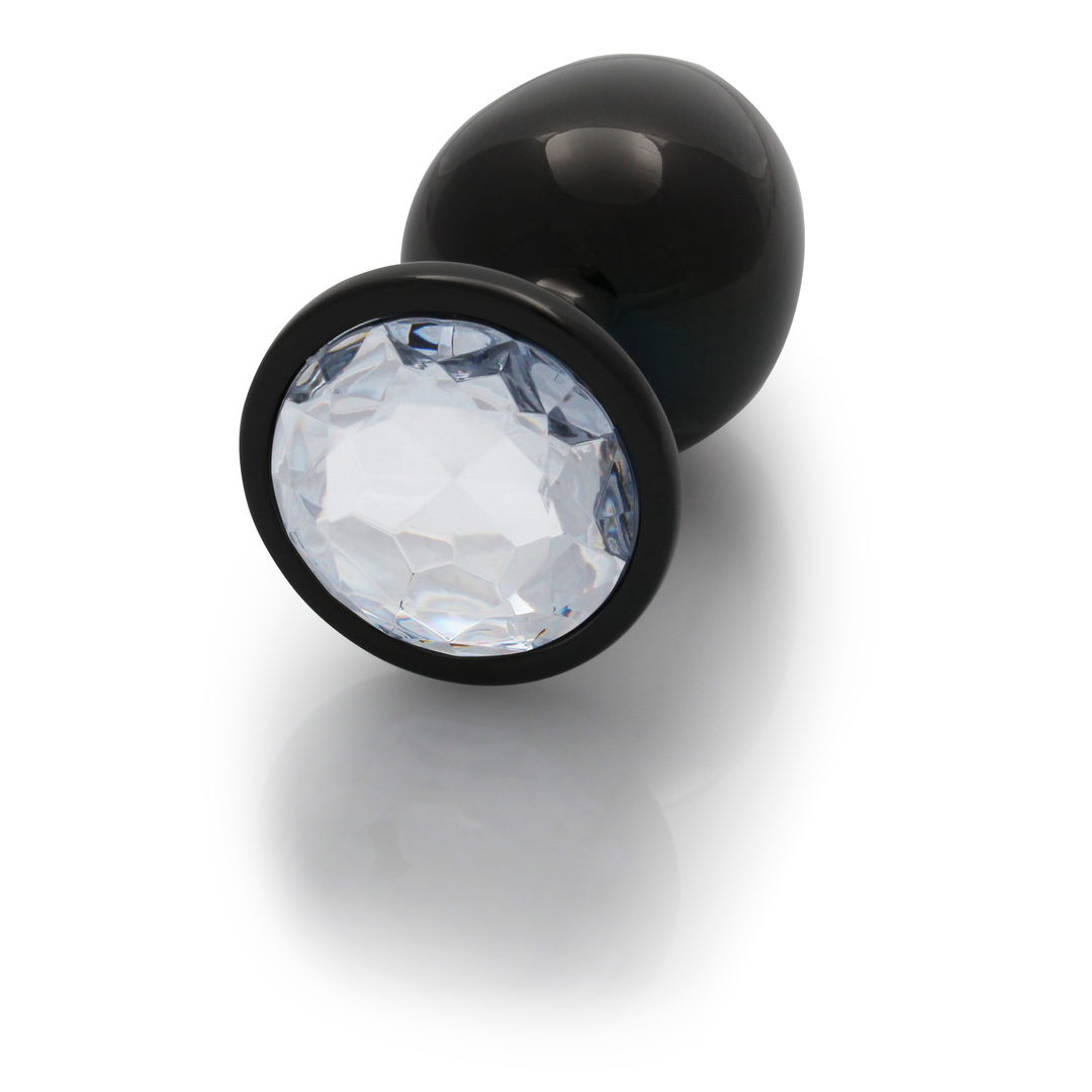 Runder Edelstein Analplug - Groß - Gunmetal/Diamant