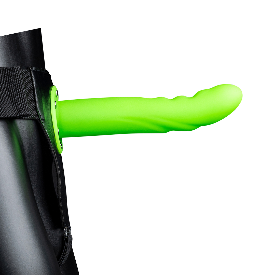 Leuchtender Texturierten Gebogenen Hohl Strap-On - 8 / 20 cm - Neon Grün