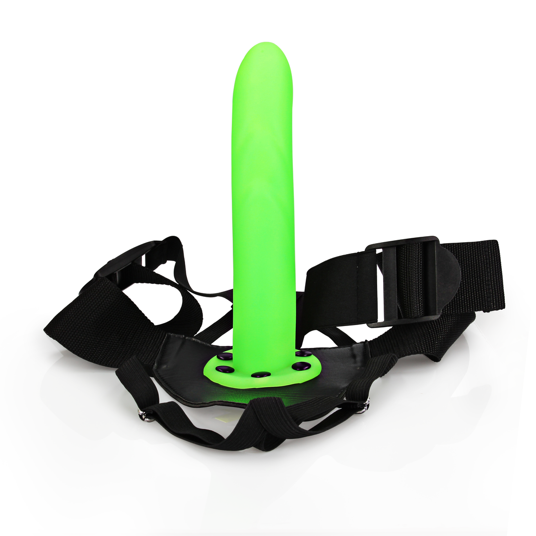 Leuchtender Texturierten Gebogenen Hohl Strap-On - 8 / 20 cm - Neon Grün