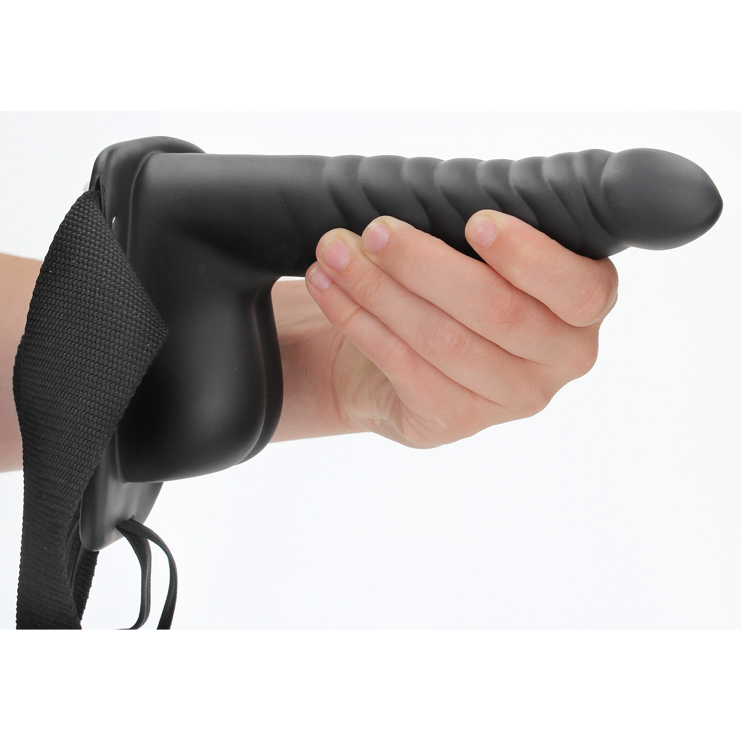 Rippierter Hohl Strap-On mit Balls - 8 / 21 cm - Schwarz