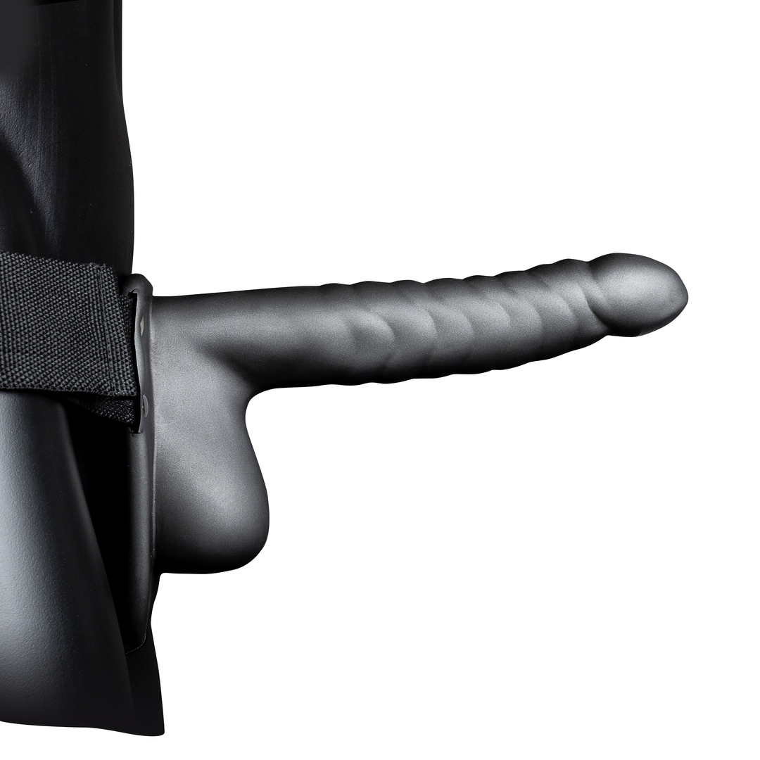 Ribbed Hollow Strap-On mit Balls - 8 / 21 cm - Gunmetal