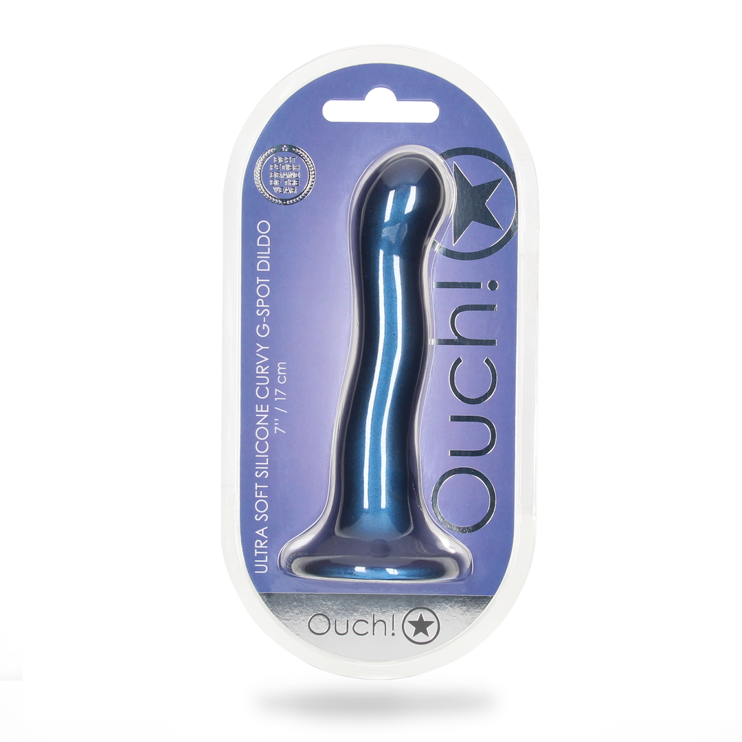 Ultra Soft Silicone Curvy G-Spot Dildo - 7'' / 17 cm - Metallic Blau