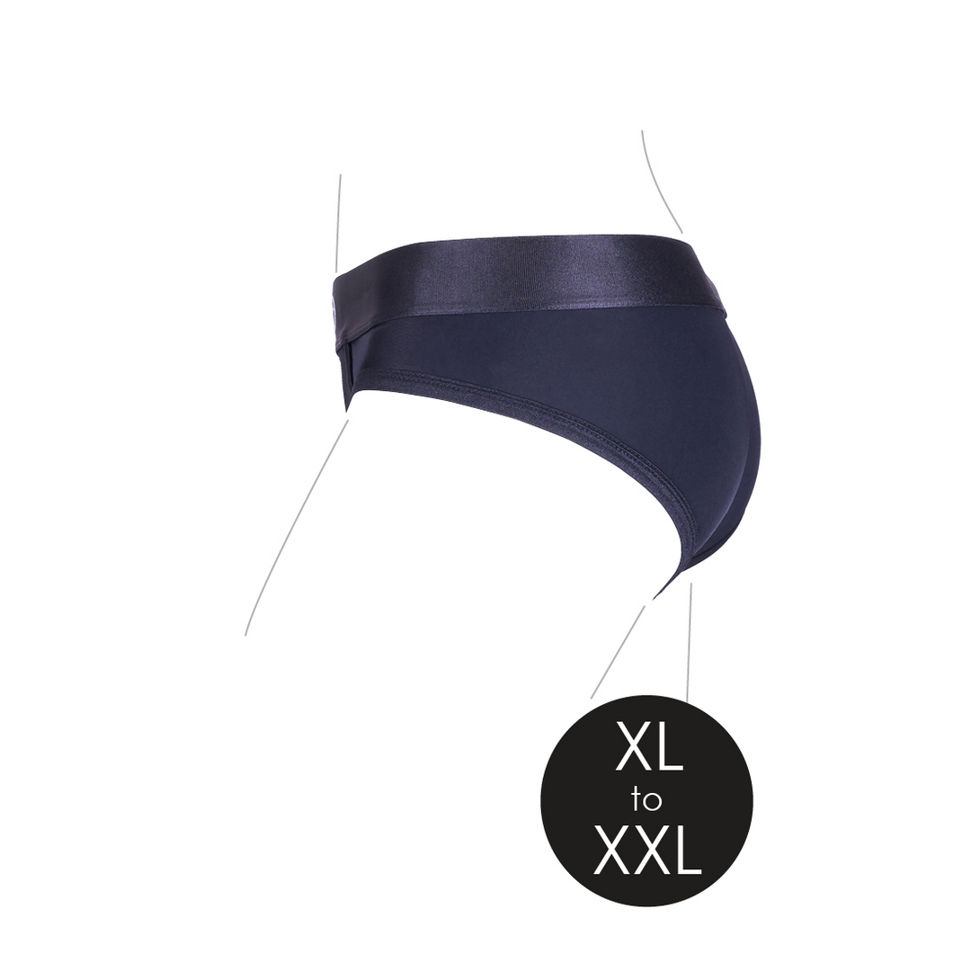 Vibrierender Strap-on Hochschnitt Slip - XL/XXL - Schwarz