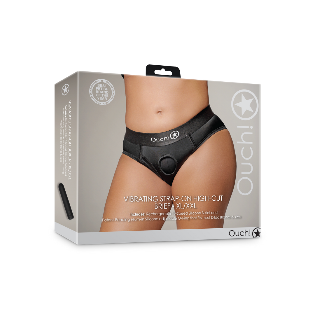 Vibrierender Strap-on Hochschnitt Slip - XL/XXL - Schwarz
