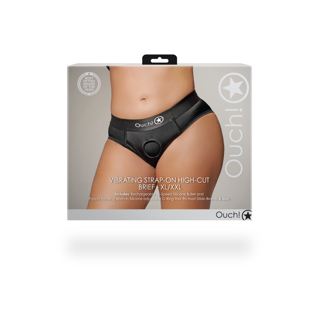 Vibrierender Strap-on Hochschnitt Slip - XL/XXL - Schwarz