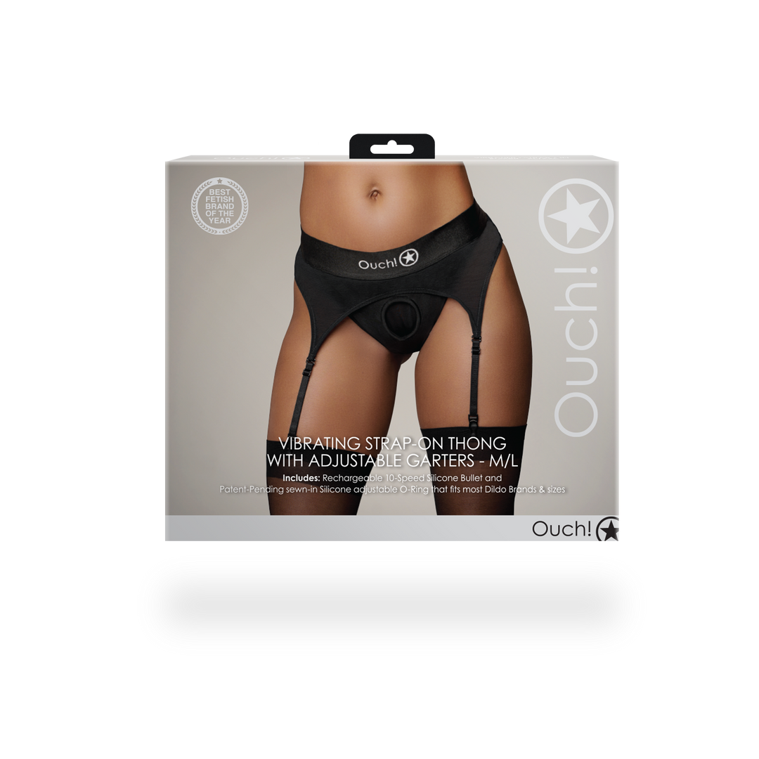 Vibrierender Strap-on Tanga mit verstellbaren Trägern - M/L - Schwarz