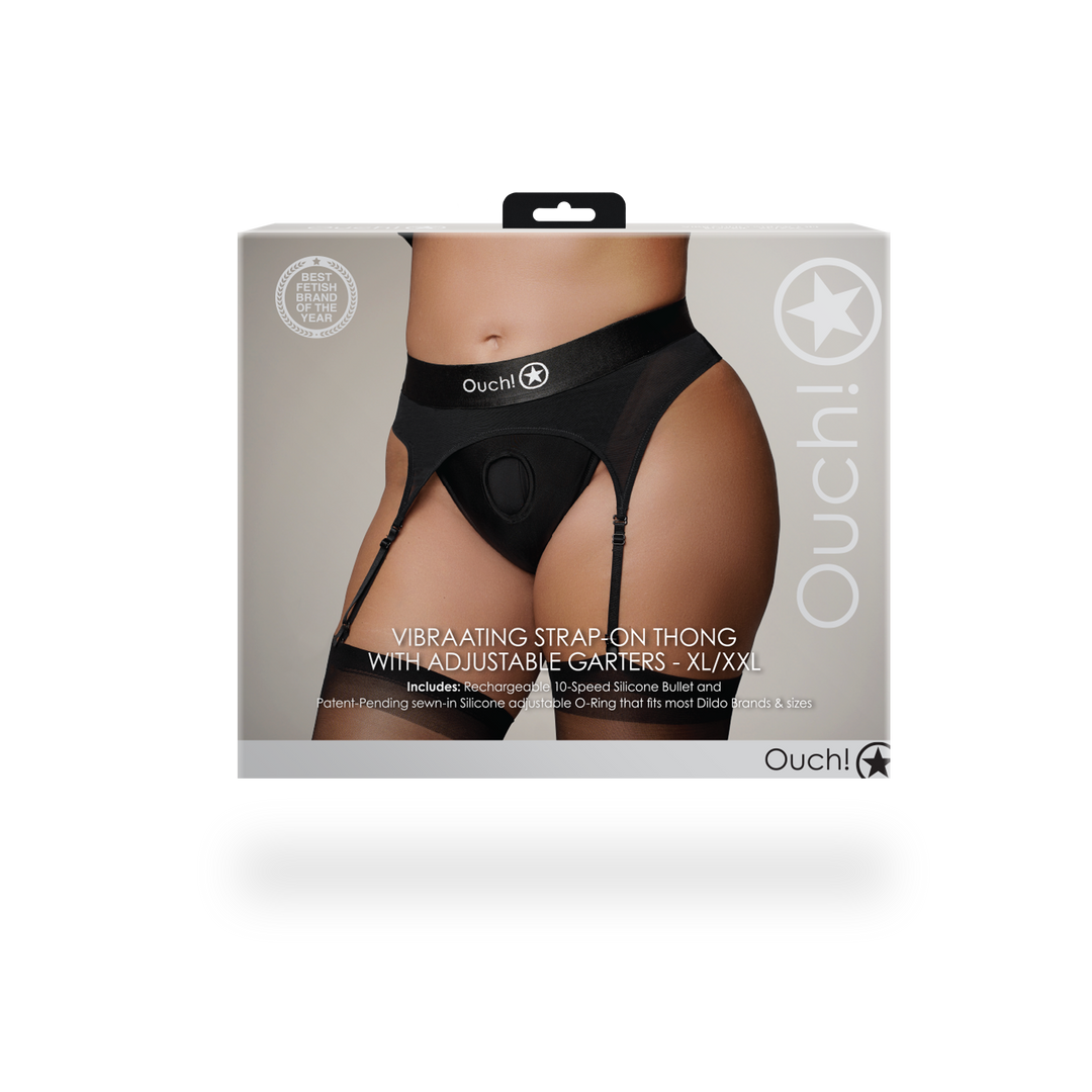Vibrierender Strap-on Tanga mit verstellbaren Halterungen - XL/XXL - Schwarz