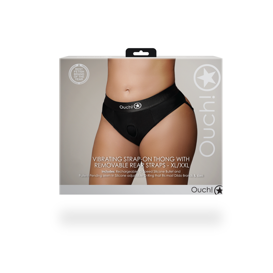 Vibrierender Strap-on Tanga mit abnehmbaren Butt-Gurten - XL/XXL - Schwarz