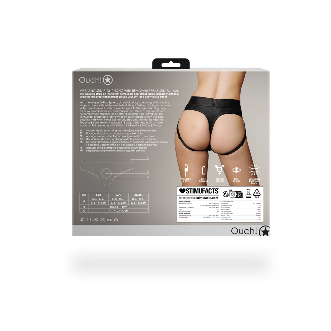 Vibrating Strap-on Thong mit abnehmbaren Butt Straps - XS/S - Schwarz